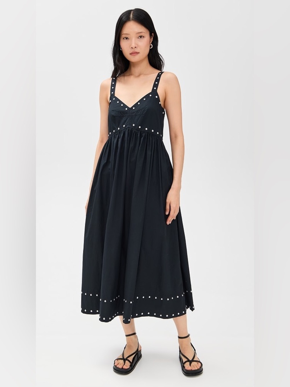 THE GREAT. The Reyes Dress with Studs Black